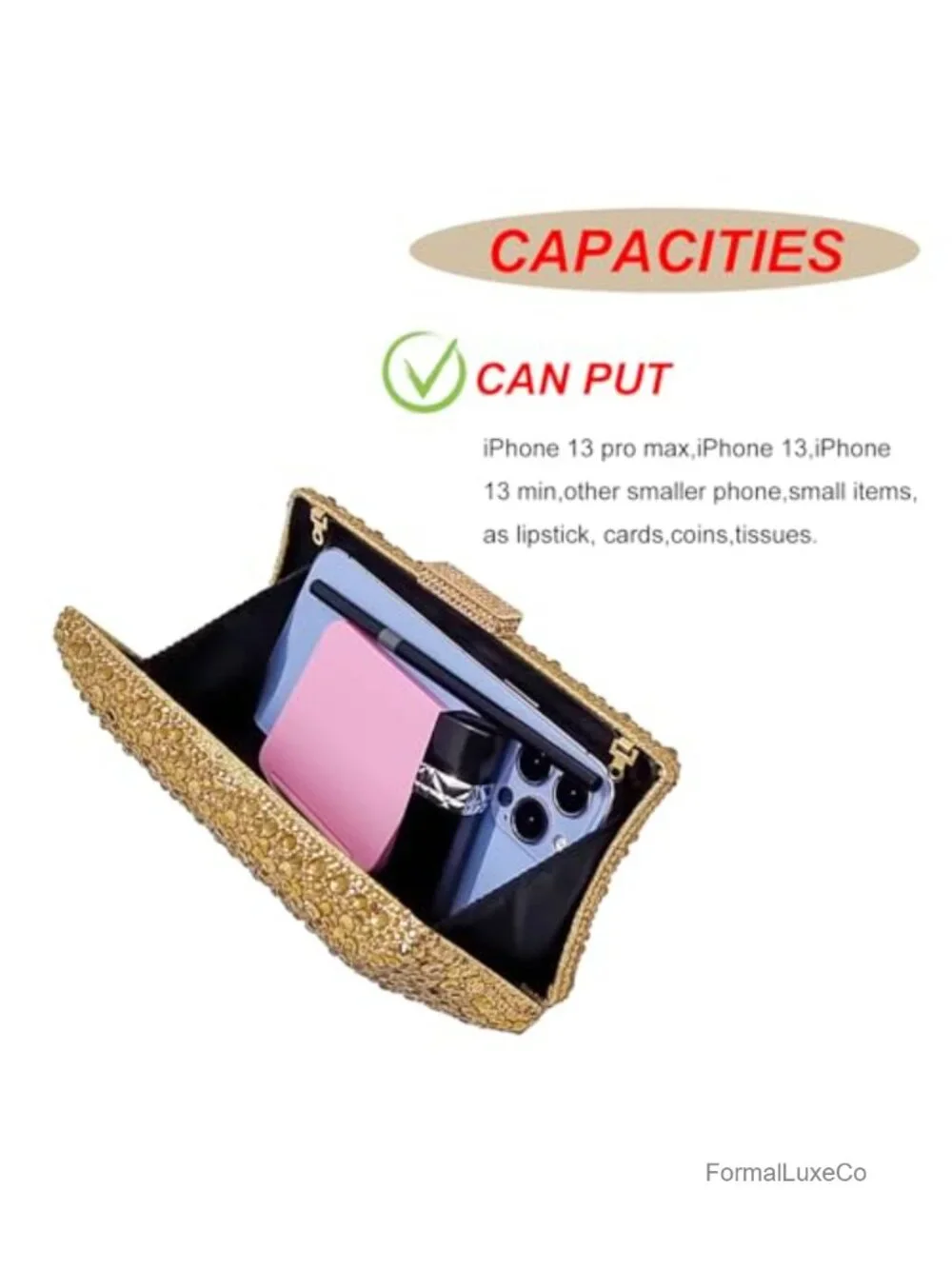 Sparkly Rhinestone Clutch Crystal Evening Bag with Metal Chains
